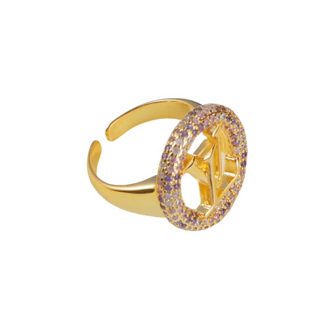 LVR005 Metal crystal louis vuitton logo ring - ccjewelryacc