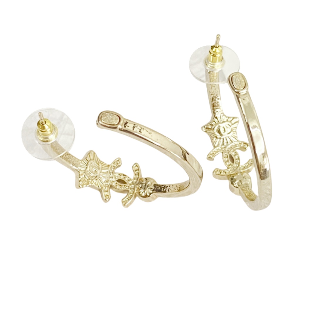 CCE242 Chanel 24 star CC hoop earrings - ccjewelryacc