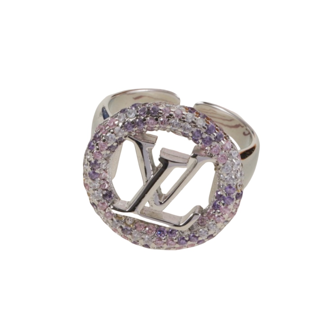 LVR005 Metal crystal louis vuitton logo ring - ccjewelryacc