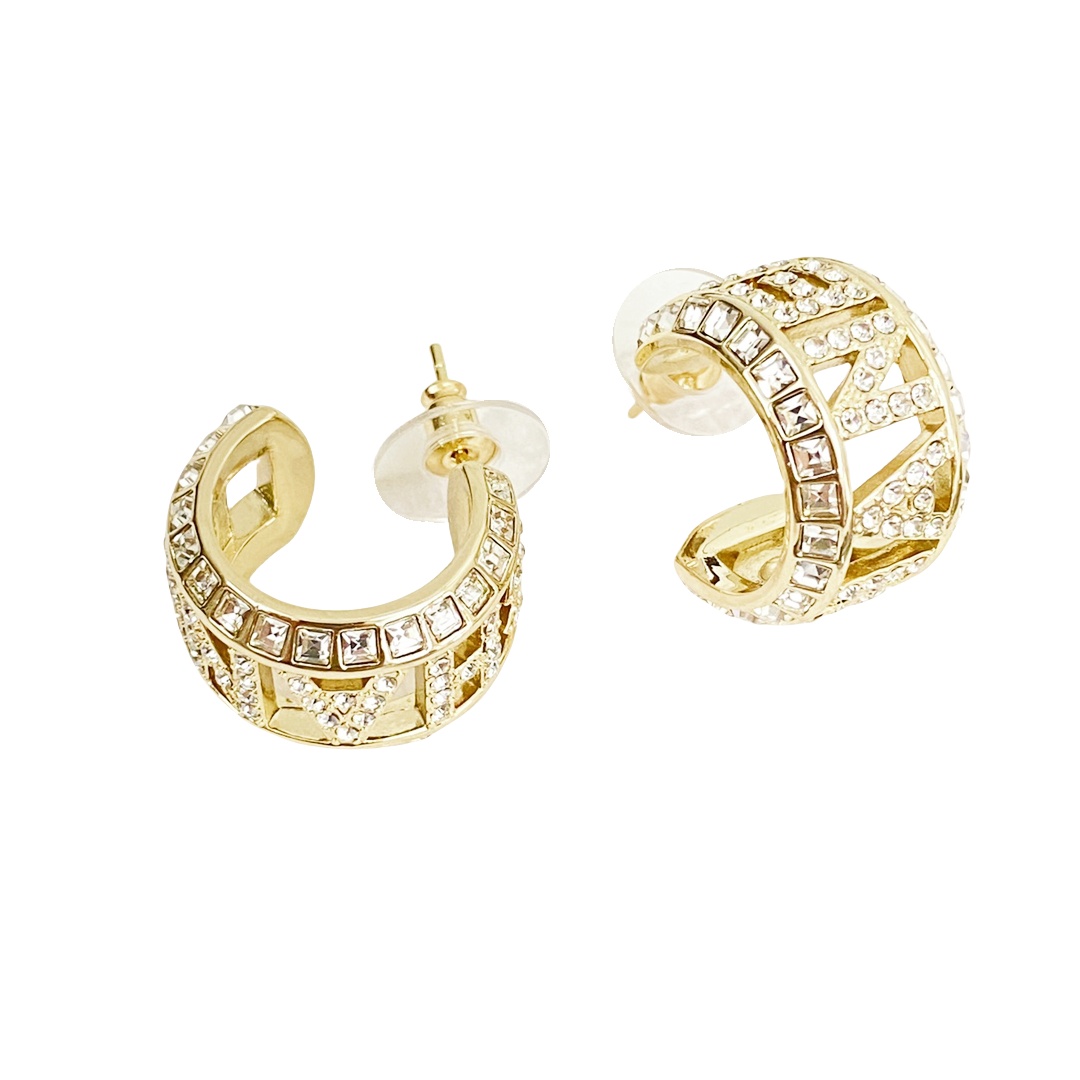 CCE243 Metal crystal chanel hoop earrings - ccjewelryacc