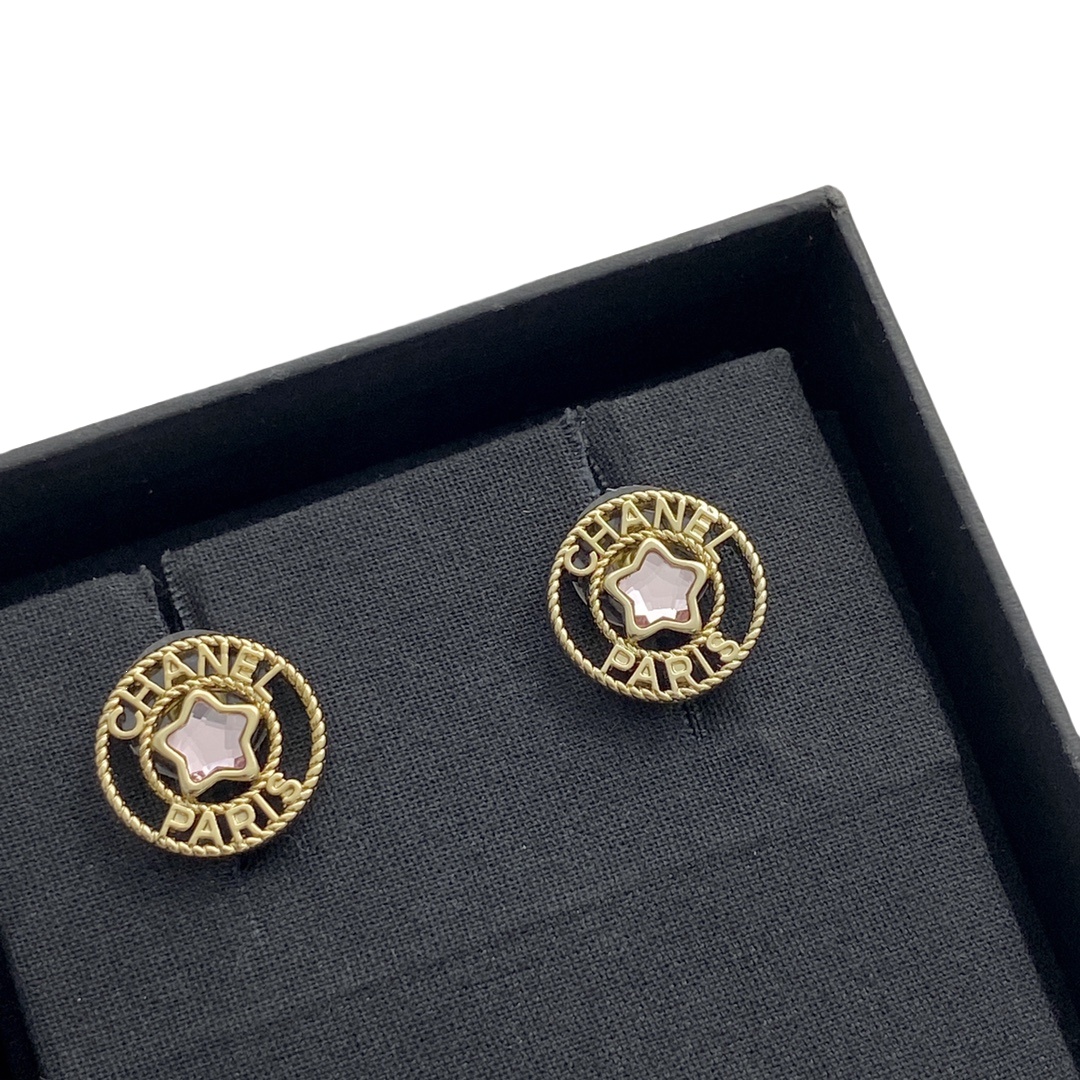 CCE245 Chanel 25p Pink crystal star ferris wheel stud earrings - ccjewelryacc