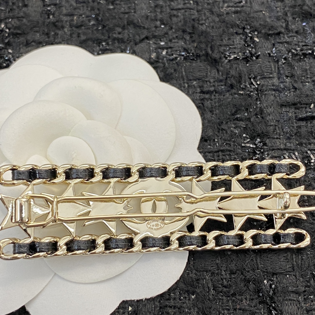 CCH026 Metal leather chanel star hair pin - ccjewelryacc