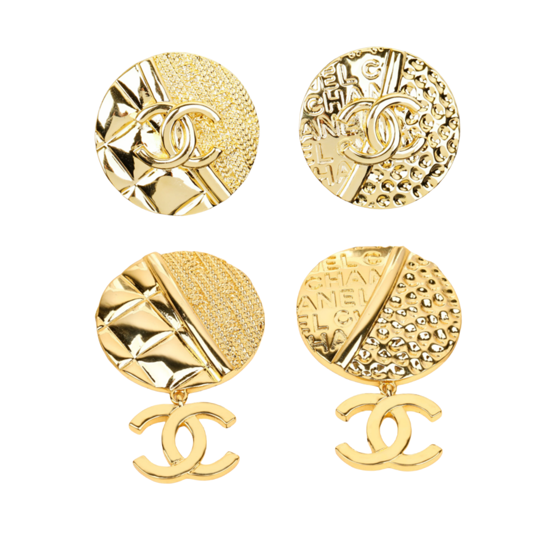 CCE006 Metal Round asymmetric embossment letters CC drop earring - ccfashionjewelry