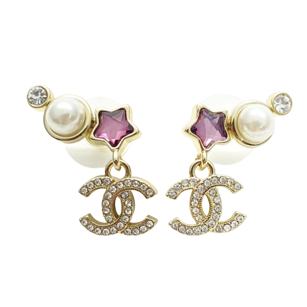 CCE233  Chanel Pink crystal star stud earrings - ccjewelryacc