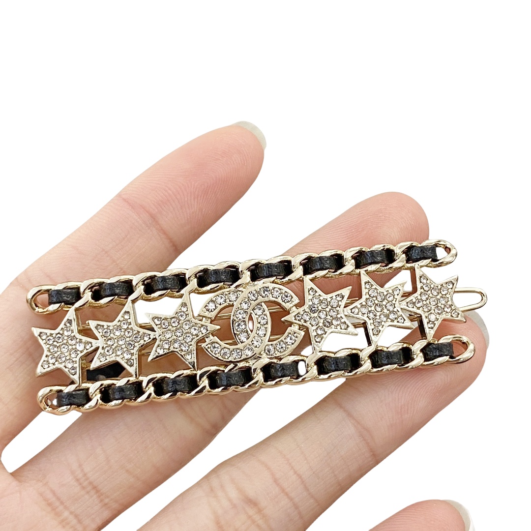 CCH026 Metal leather chanel star hair pin - ccjewelryacc