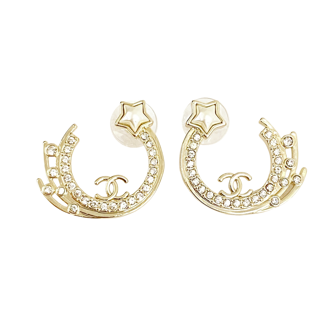 CCE456 Chanel metal Gold Acrylic Meteor Rhinestone Stud Earrings - ccfashionjewelry