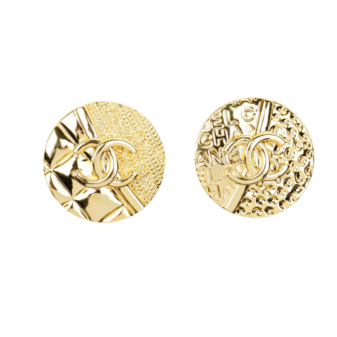CCE006 Metal Round asymmetric embossment letters CC drop earring - ccfashionjewelry