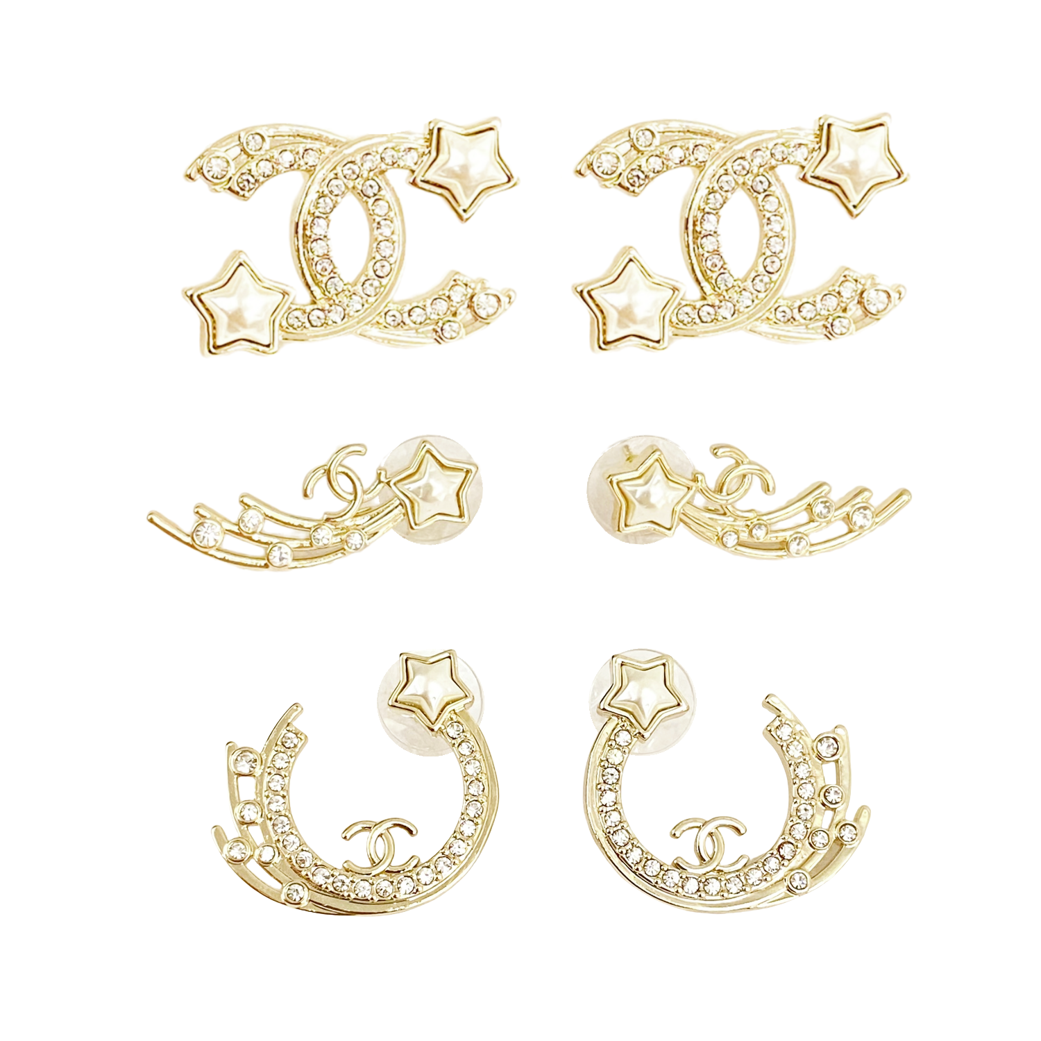 CCE456 Chanel metal Gold Acrylic Meteor Rhinestone Stud Earrings - ccfashionjewelry