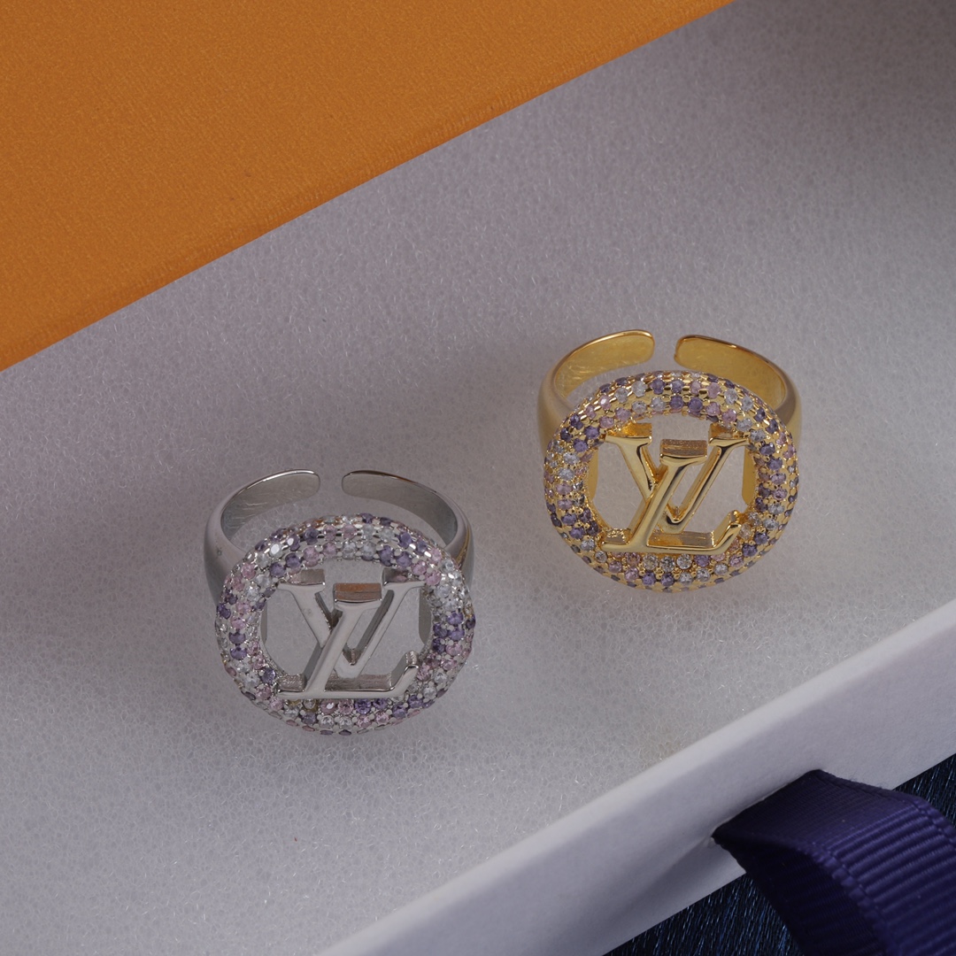LVR005 Metal crystal louis vuitton logo ring - ccjewelryacc
