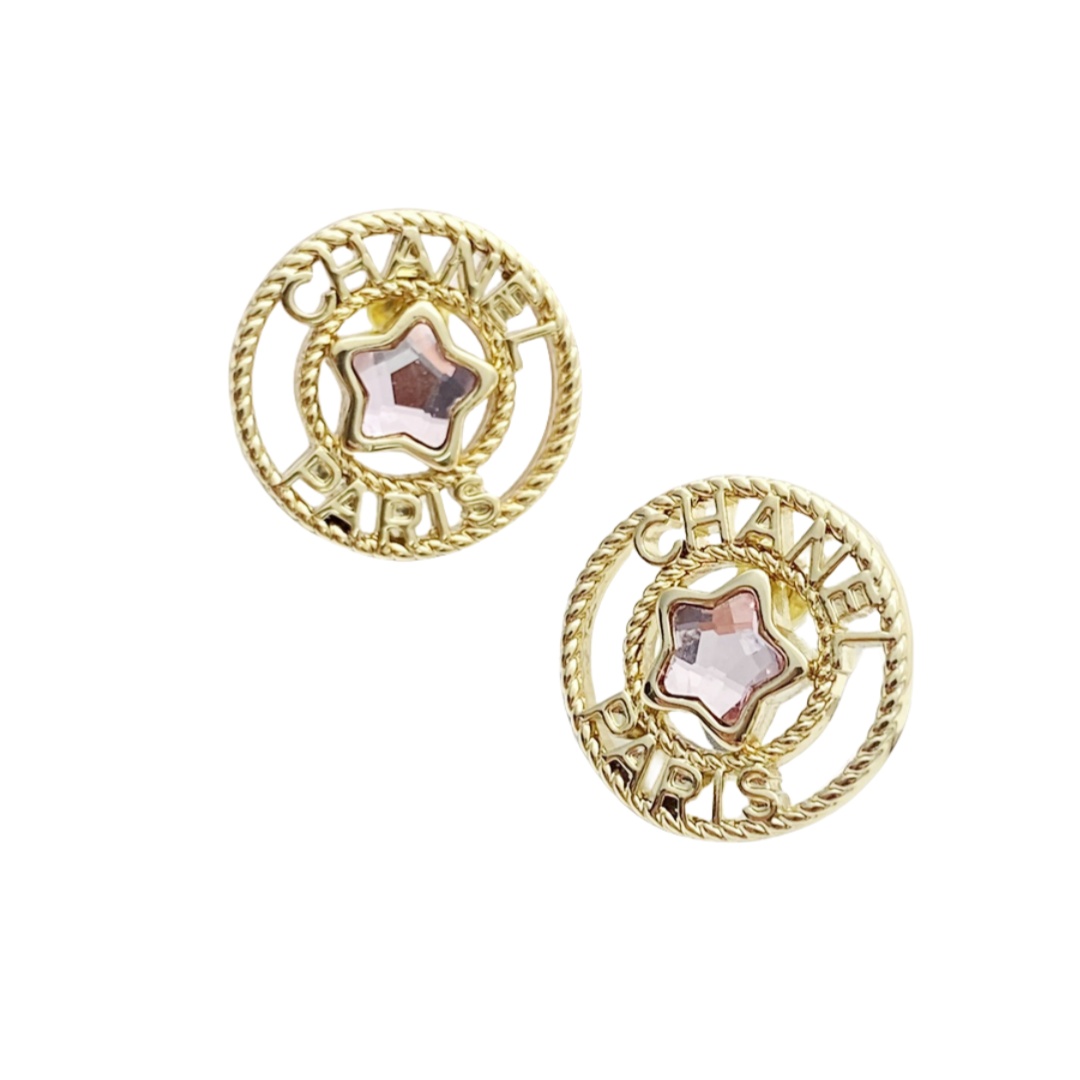 CCE245 Chanel 25p Pink crystal star ferris wheel stud earrings - ccjewelryacc