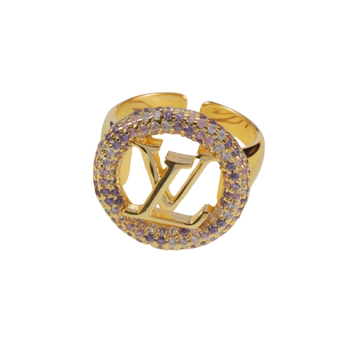 LVR005 Metal crystal louis vuitton logo ring - ccjewelryacc