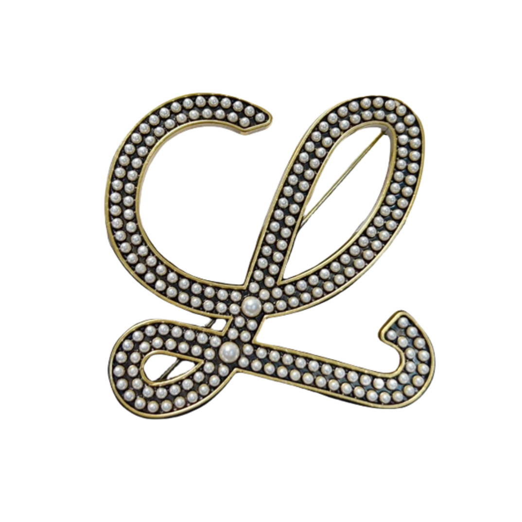 BLB002 Designer Pearl L letter brooch Pins - ccjewelryacc