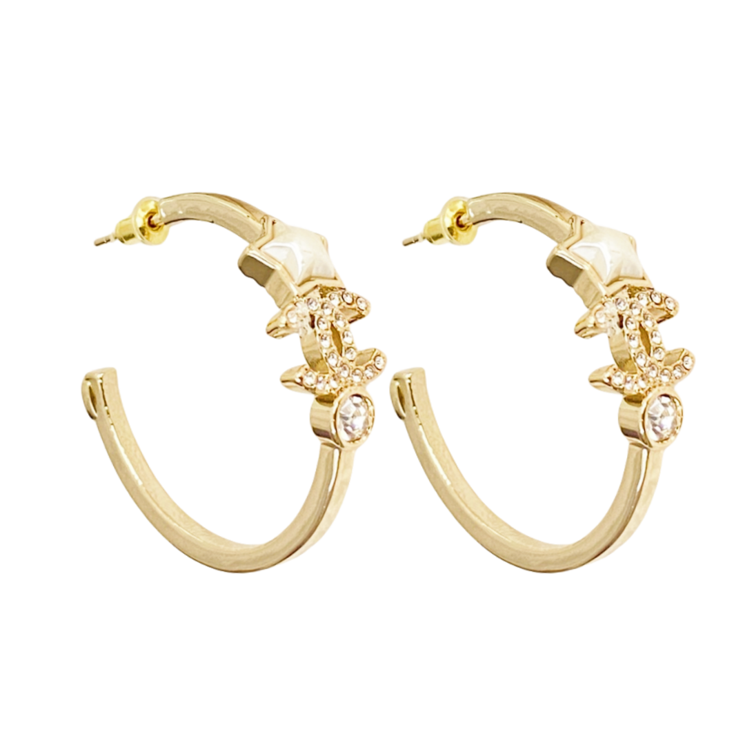 CCE242 Chanel 24 star CC hoop earrings - ccjewelryacc