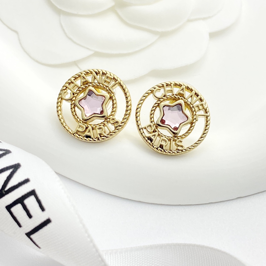 CCE245 Chanel 25p Pink crystal star ferris wheel stud earrings - ccjewelryacc