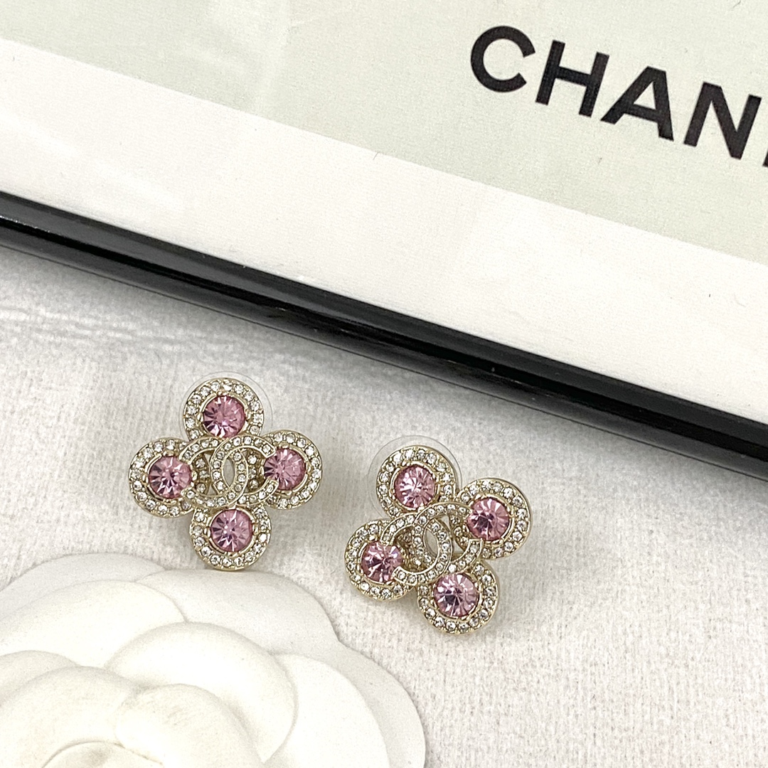 CCE255 Chanel pink stone earrings for women - ccjewelryacc