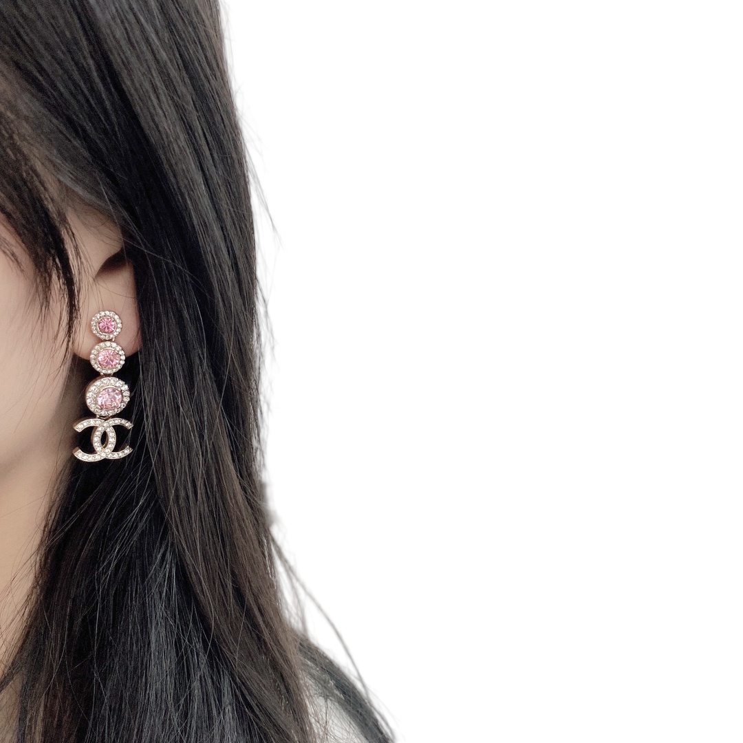 CCE255 Chanel pink stone earrings for women - ccjewelryacc