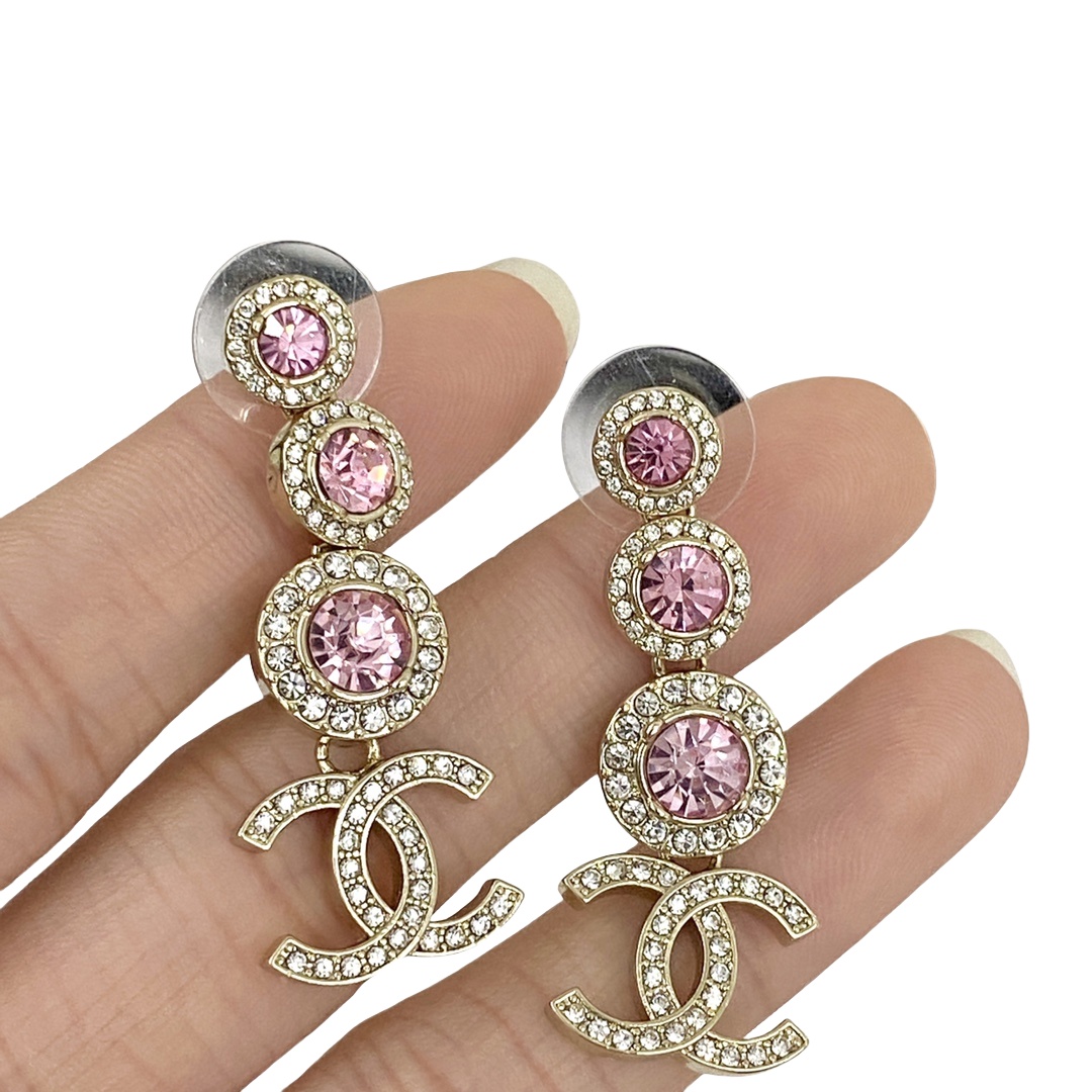 CCE255 Chanel pink stone earrings for women - ccjewelryacc