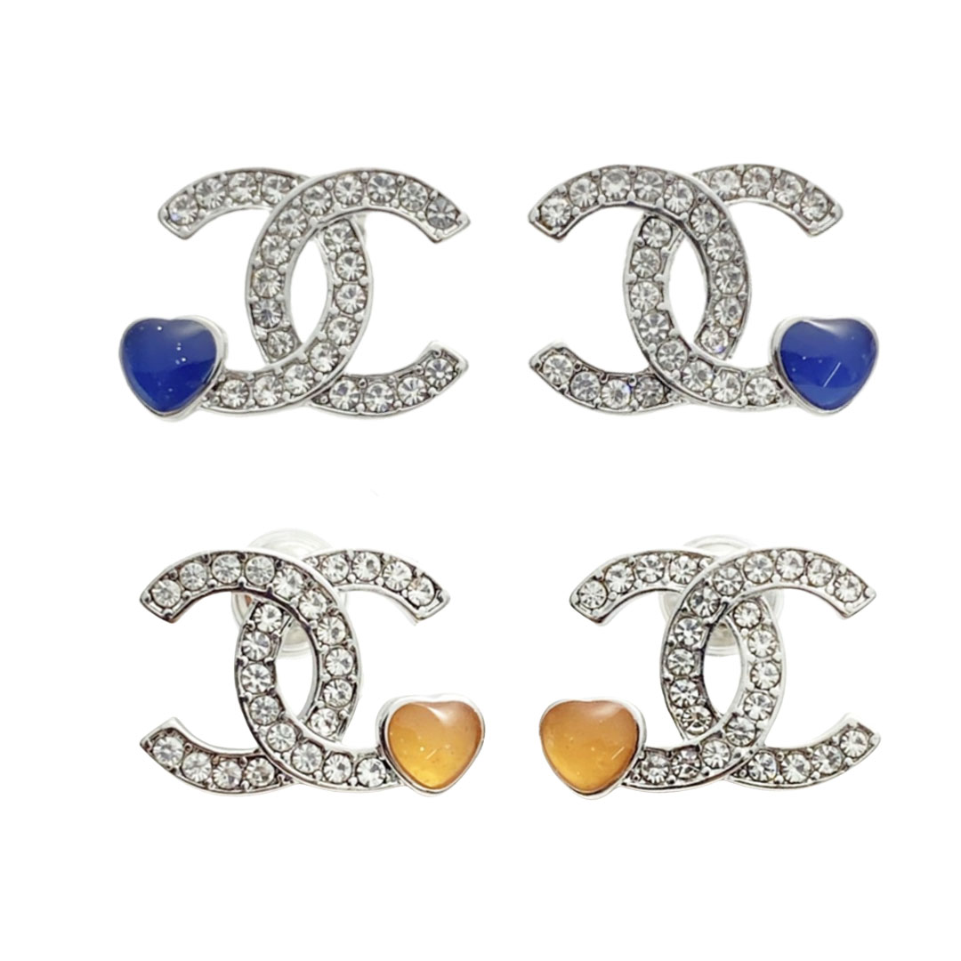 CCE258 Chanel 25P heart crystal cc stud earrings - ccjewelryacc