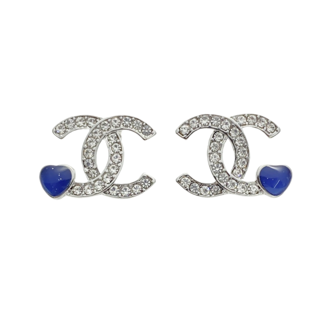 CCE258 Chanel 25P heart crystal cc stud earrings - ccjewelryacc
