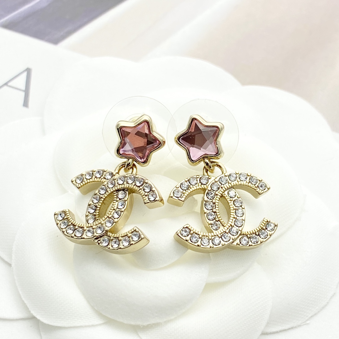 CCE245 Chanel 25p Pink crystal star ferris wheel stud earrings - ccjewelryacc