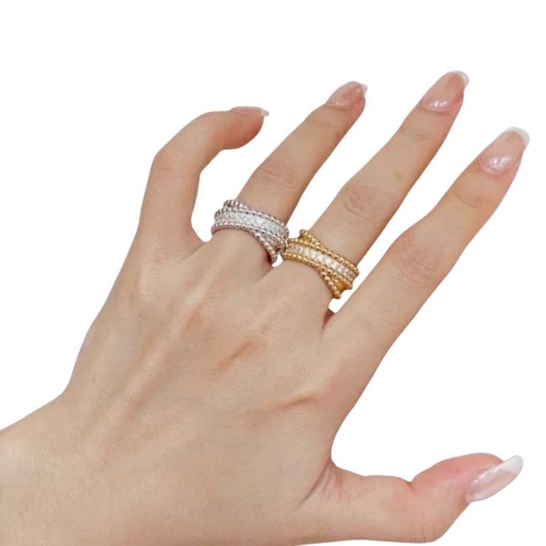 VCRV001 18k Gold VCA Perlée diamonds duo ring - ccjewelryacc