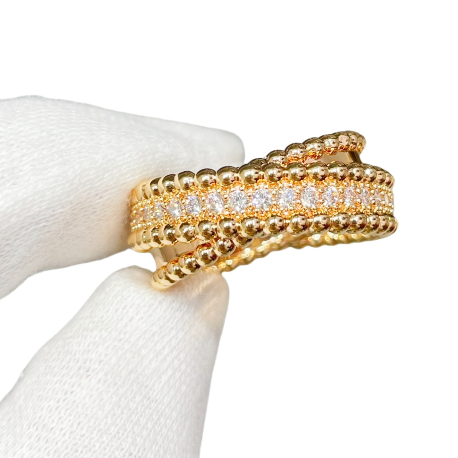 VCRV001 18k Gold VCA Perlée diamonds duo ring - ccjewelryacc