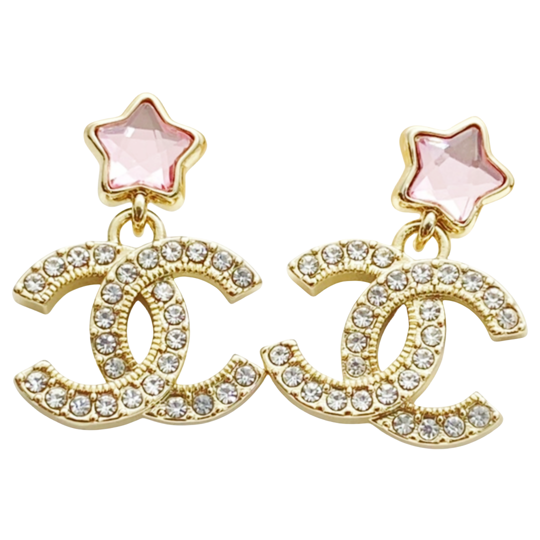 CCE245 Chanel 25p Pink crystal star ferris wheel stud earrings - ccjewelryacc