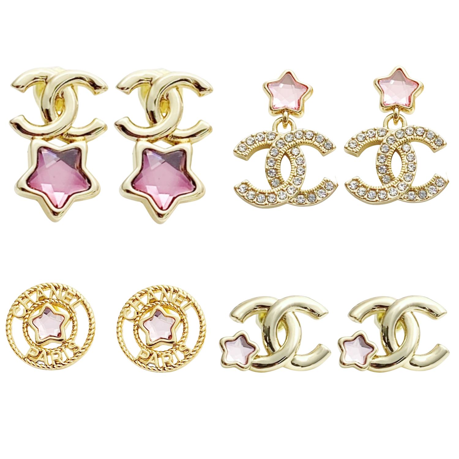 CCE245 Chanel 25p Pink crystal star ferris wheel stud earrings - ccfashionjewelry