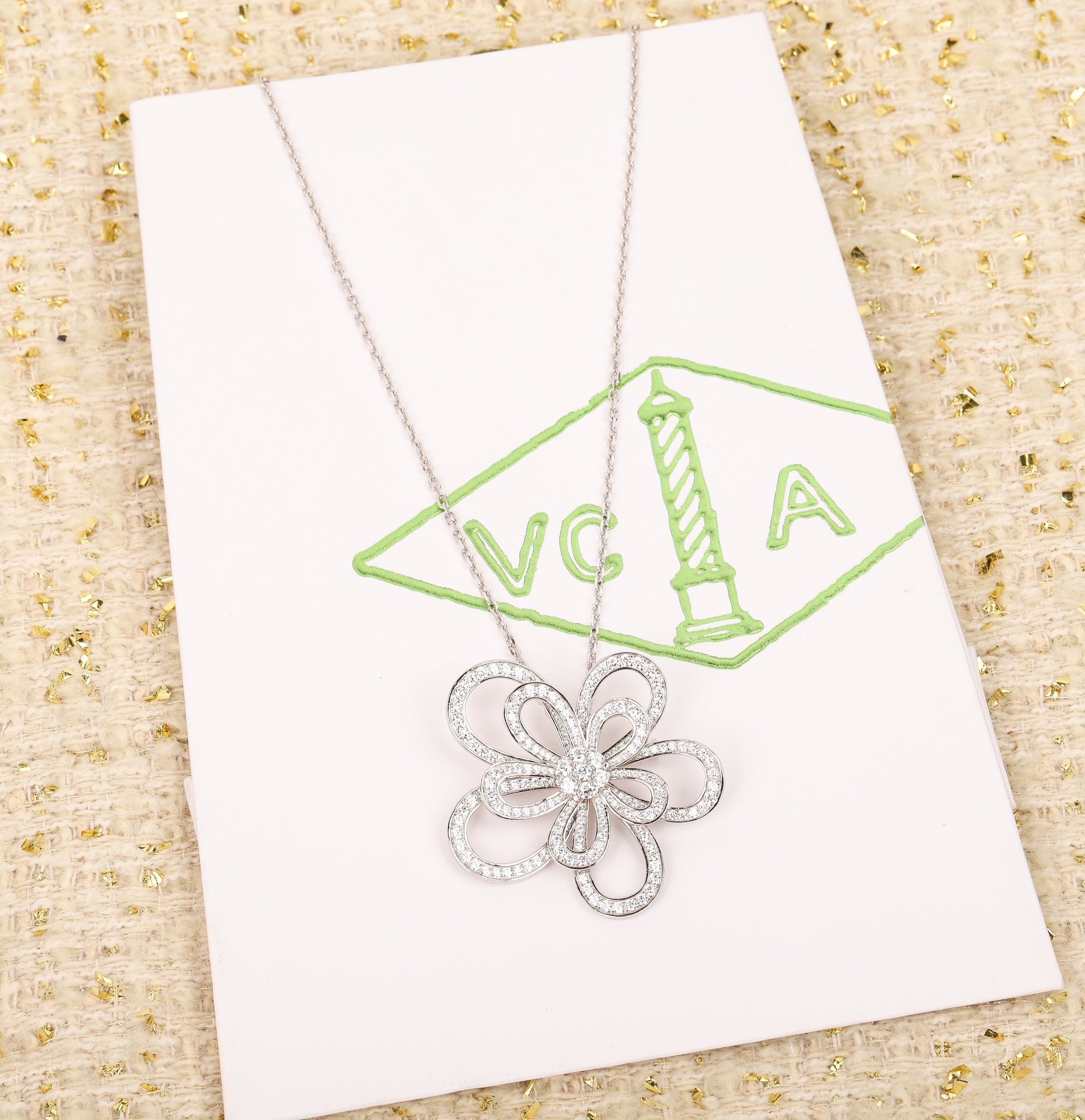 VCNS009  18k white gold diamond vca Flowerlace necklace - ccjewelryacc