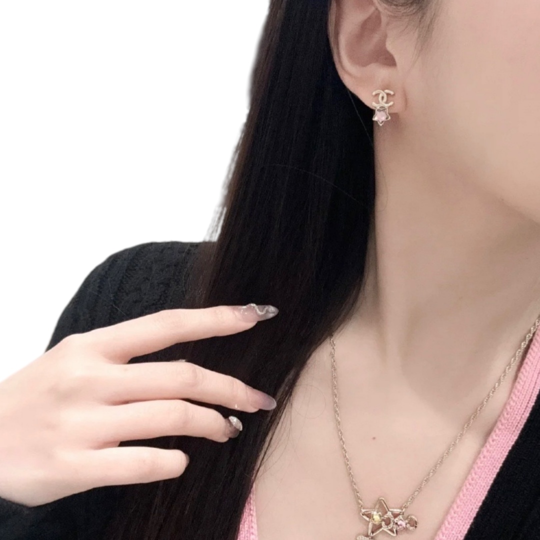 CCE245 Chanel 25p Pink crystal star ferris wheel stud earrings - ccjewelryacc