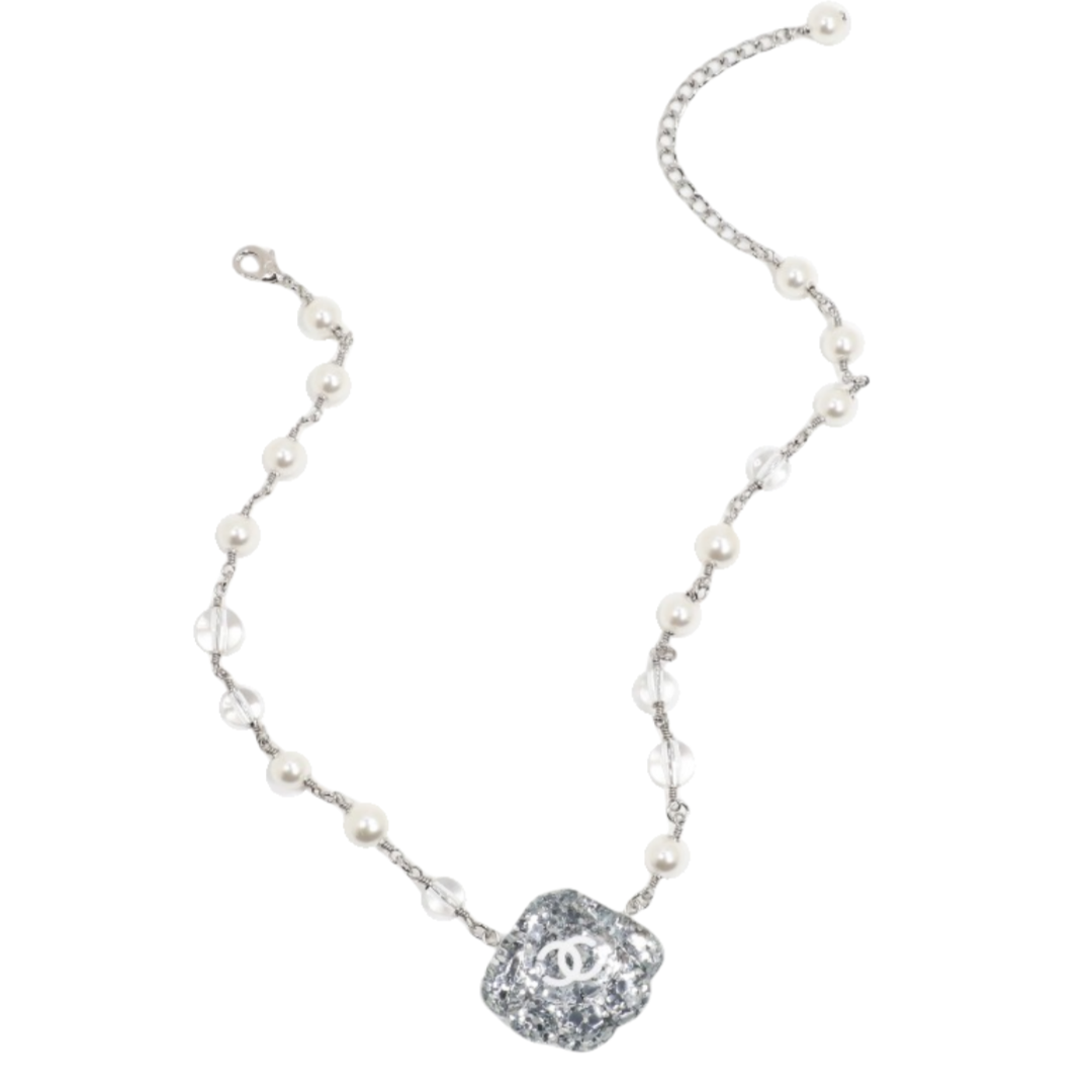 CCN251 Chanel Acrylic glitter shell pendant pearl necklace - ccfashionjewelry