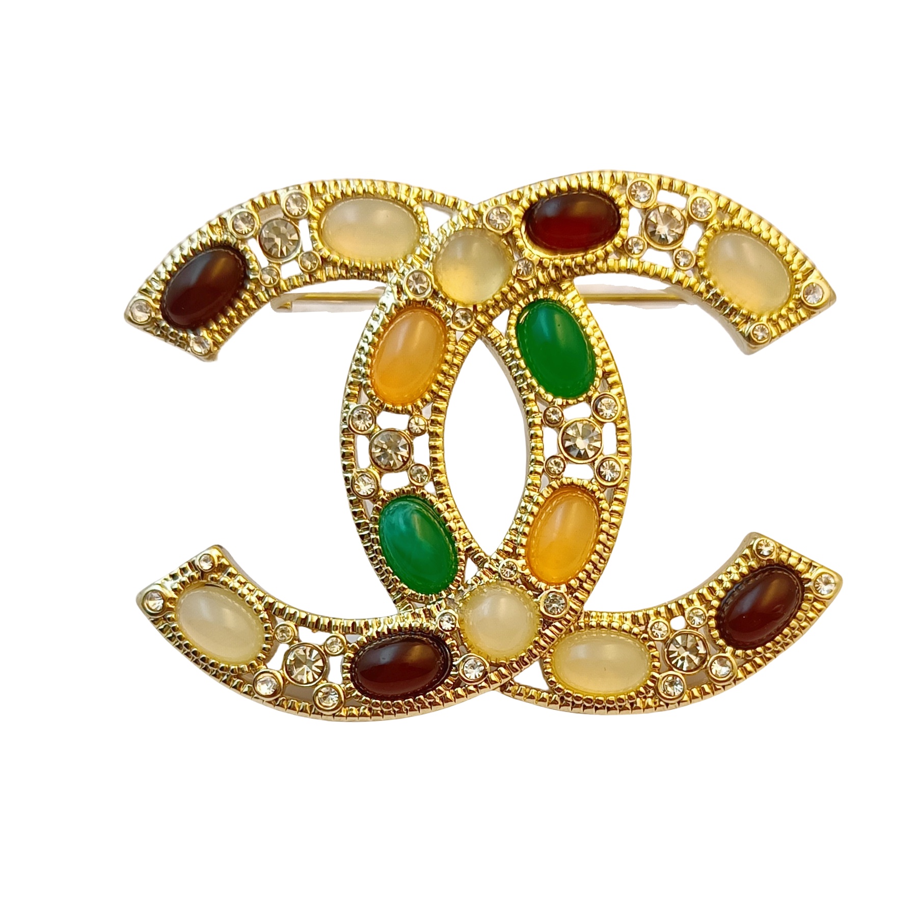 BCB419 Vintage multicolor colored glaze crystal cc brooch pin - ccfashionjewelry