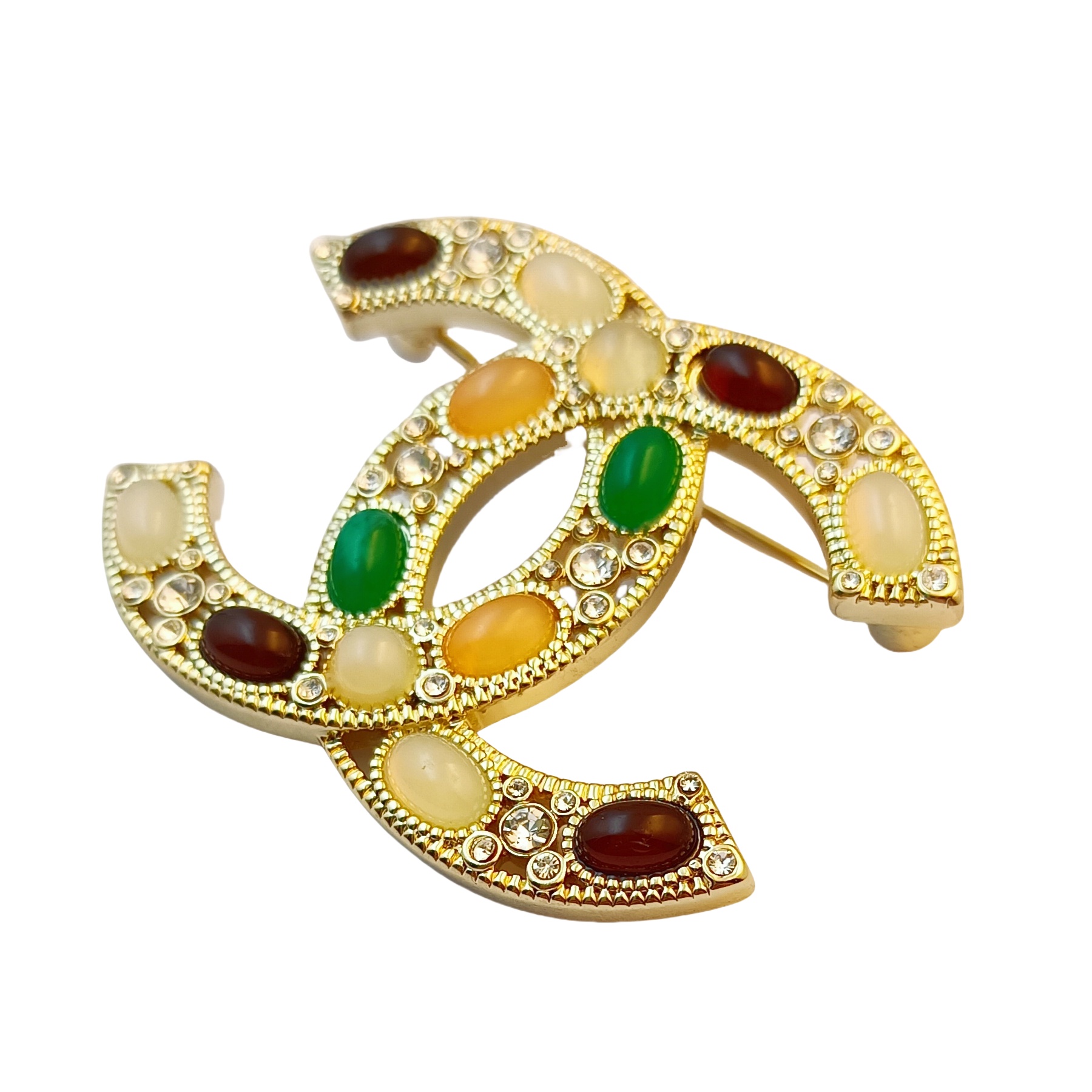 BCB419 Vintage multicolor colored glaze crystal cc brooch pin - ccfashionjewelry