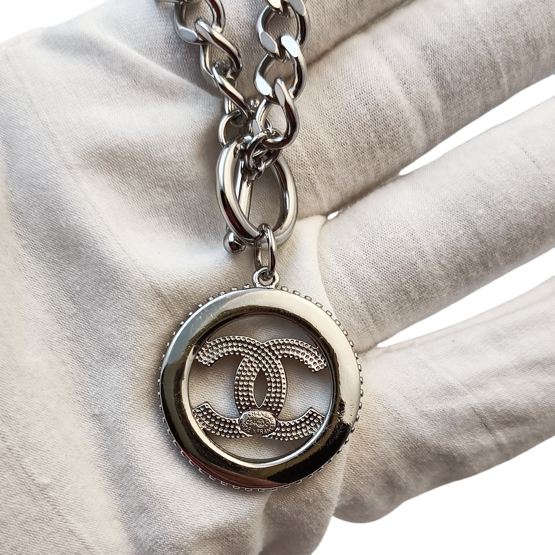 CCT043 Chanel silver metal crystal OT necklace bracelet earring set - ccjewelryacc