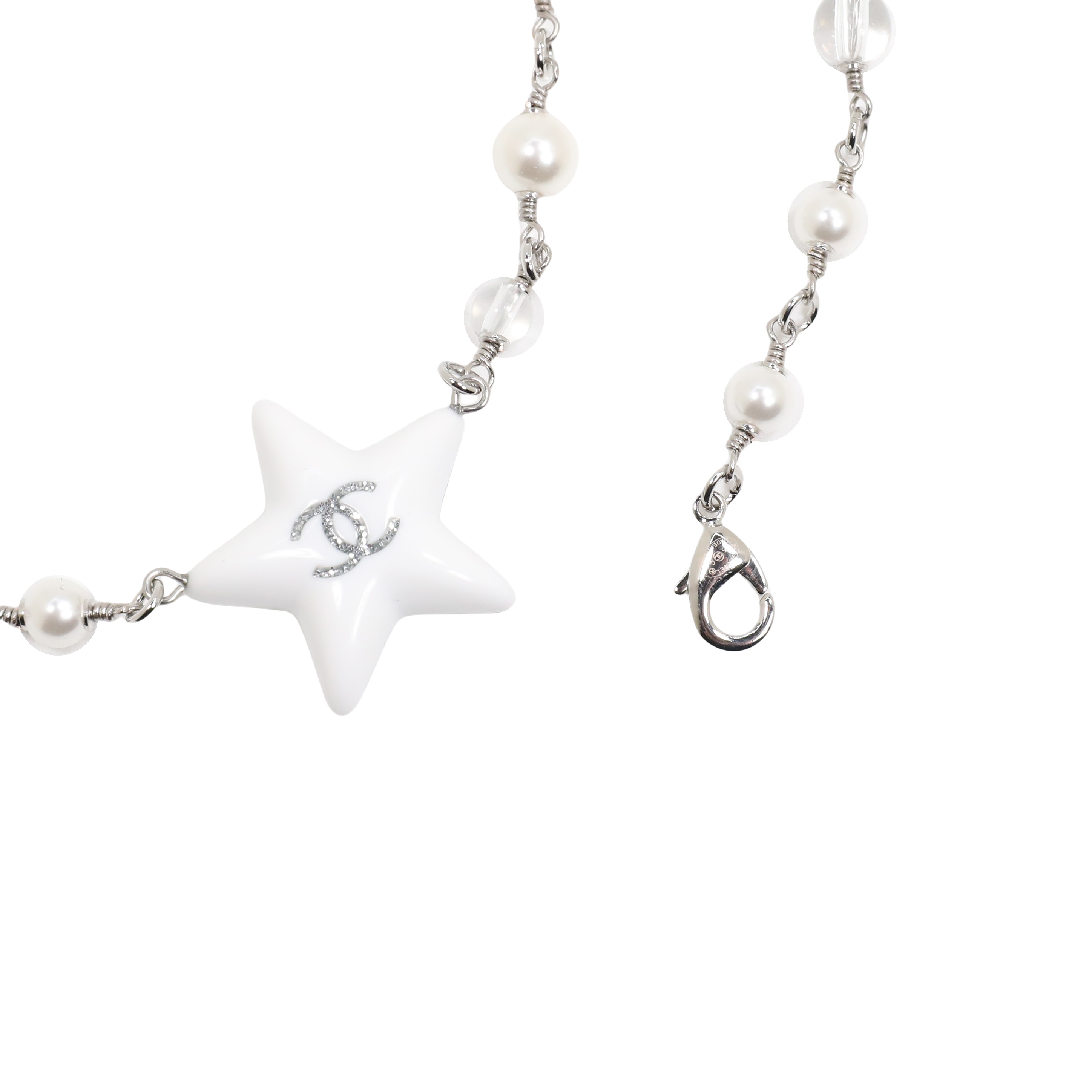 CCN174 Chanel Acrylic glitter star pendant pearl necklace - ccjewelryacc