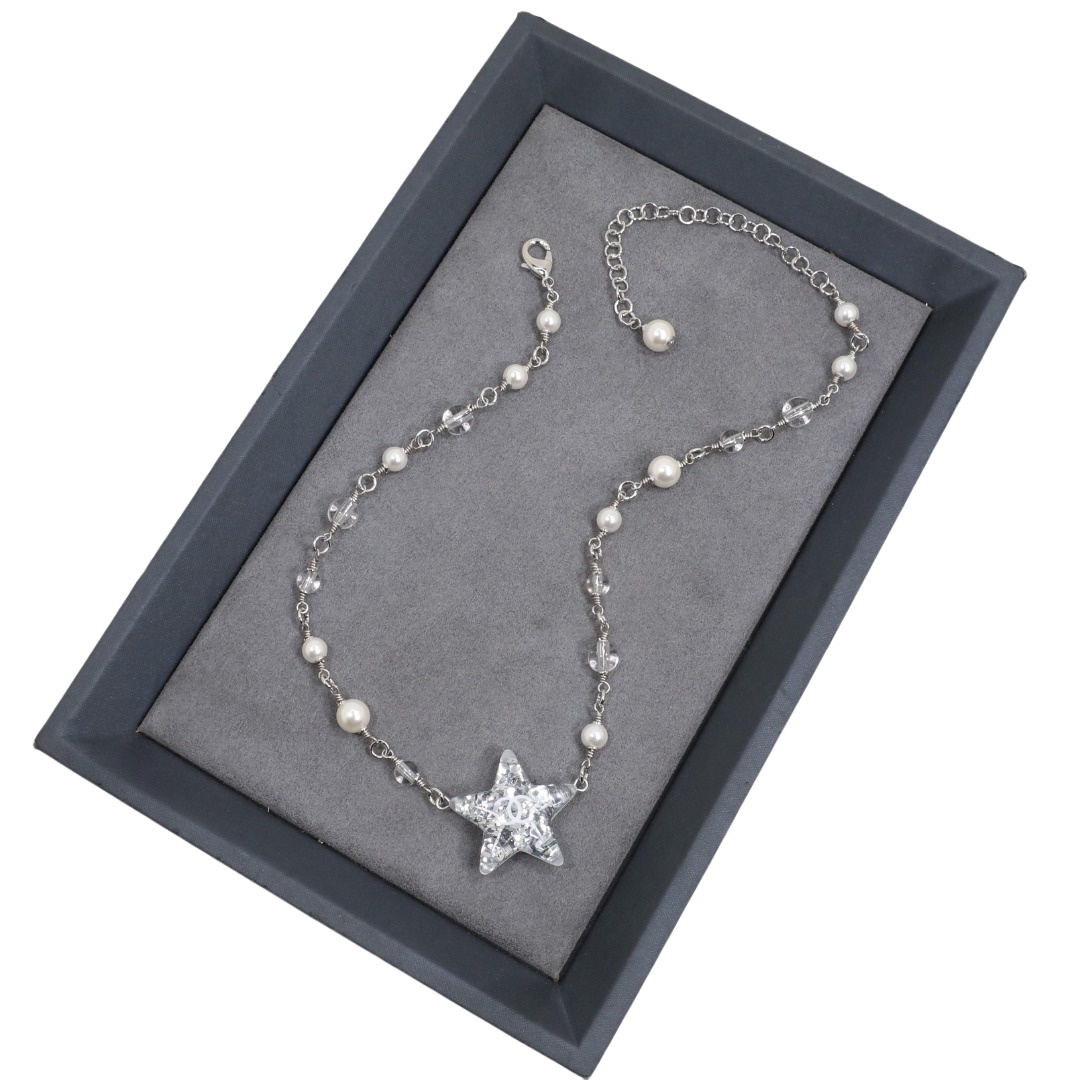 CCN174 Chanel Acrylic glitter star pendant pearl necklace - ccjewelryacc