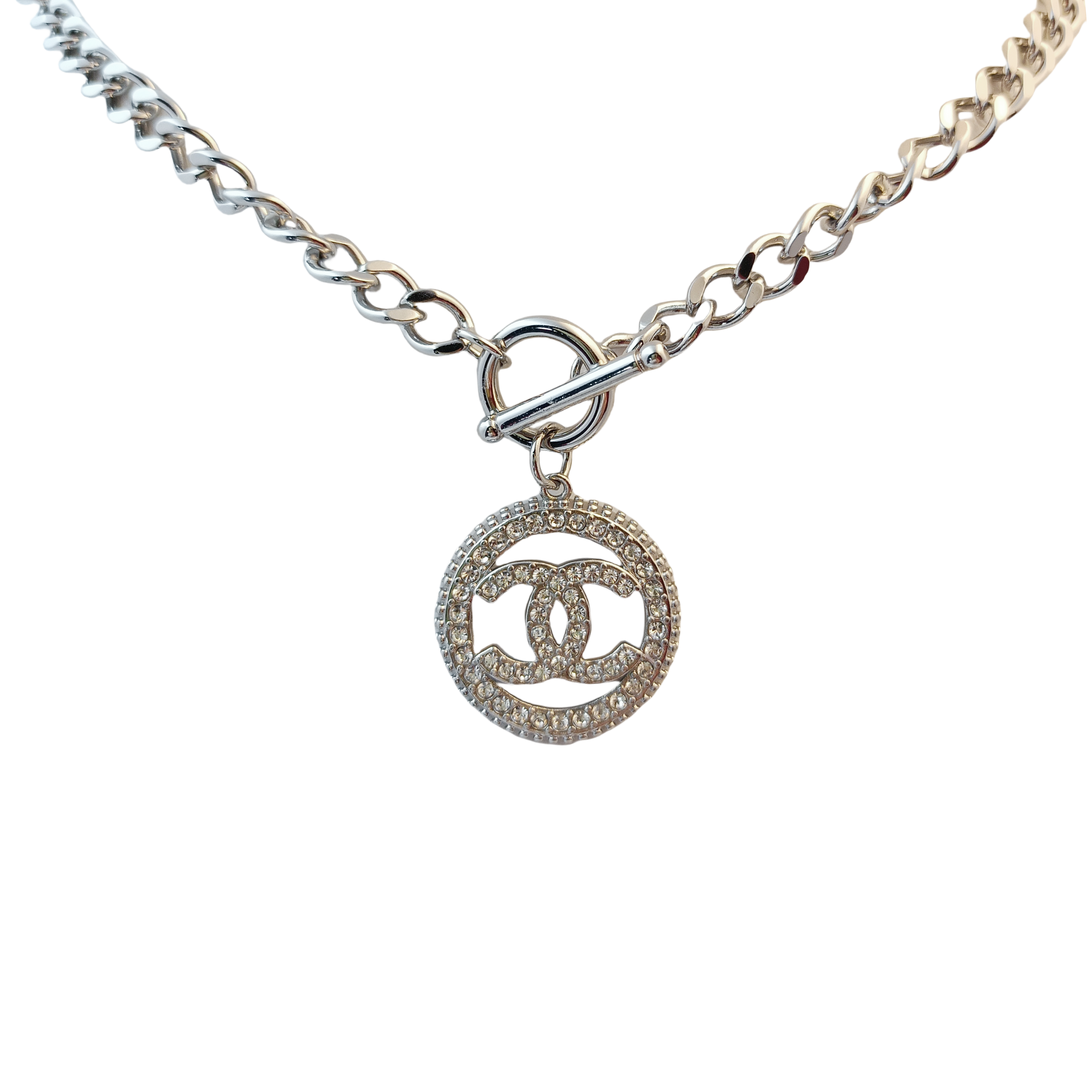 CCT043 Chanel silver metal crystal OT necklace bracelet earring set - ccjewelryacc