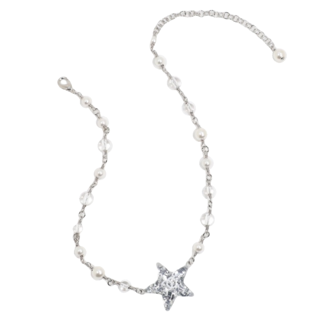 CCN174 Chanel Acrylic glitter star pendant pearl necklace - ccfashionjewelry