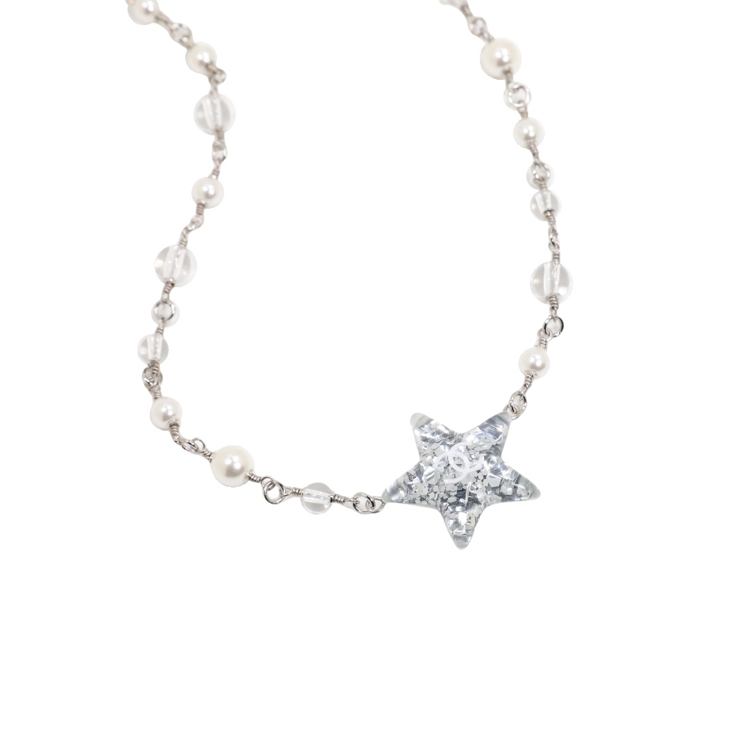 CCN174 Chanel Acrylic glitter star pendant pearl necklace - ccfashionjewelry