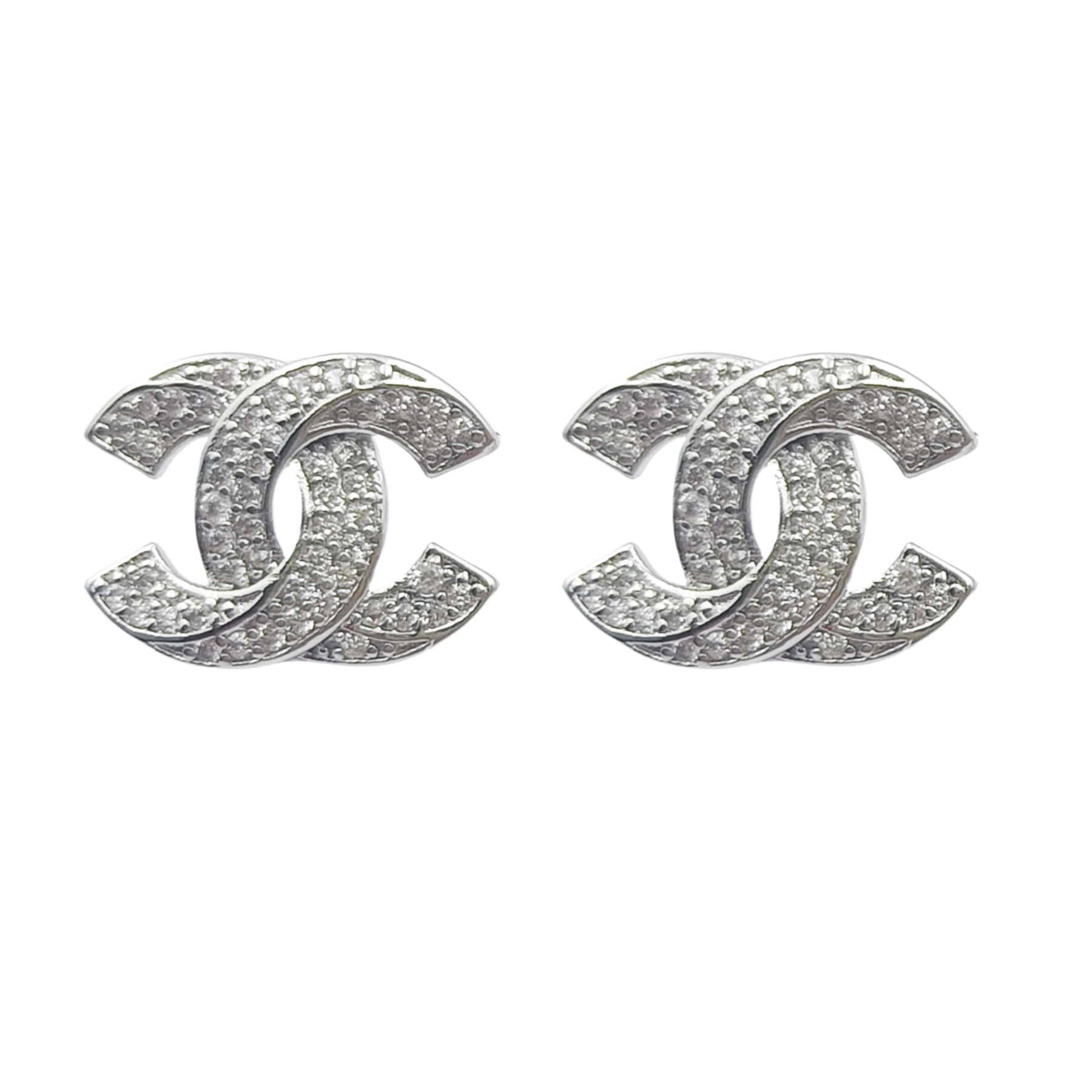 CCE178 Silver Chanel full crystal cc stud earrings - ccfashionjewelry
