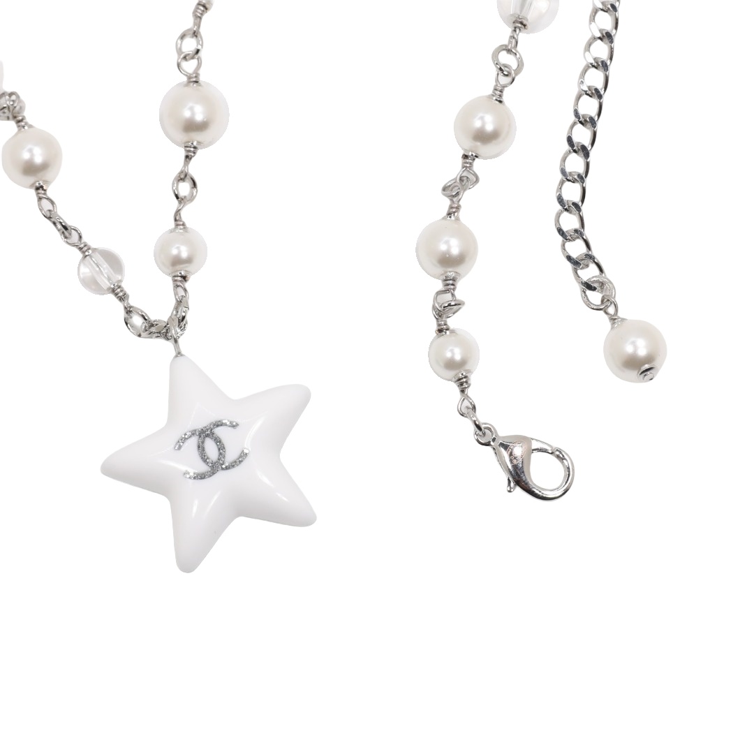 CCN501 Chanel Acrylic glitter star pendant pearl necklace - ccjewelryacc