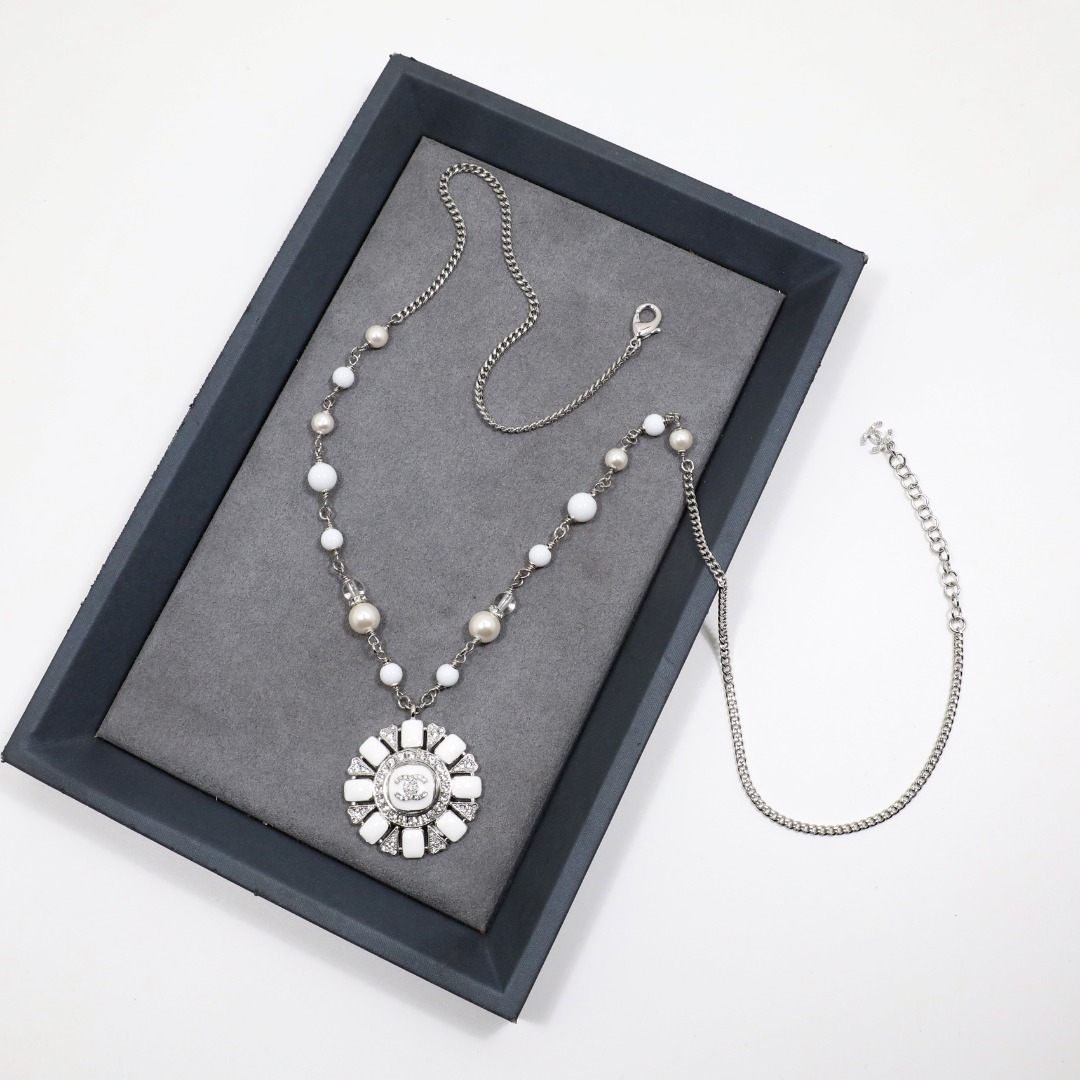 CCN365 Silver Chanel enamel crystal pendant necklace - ccjewelryacc