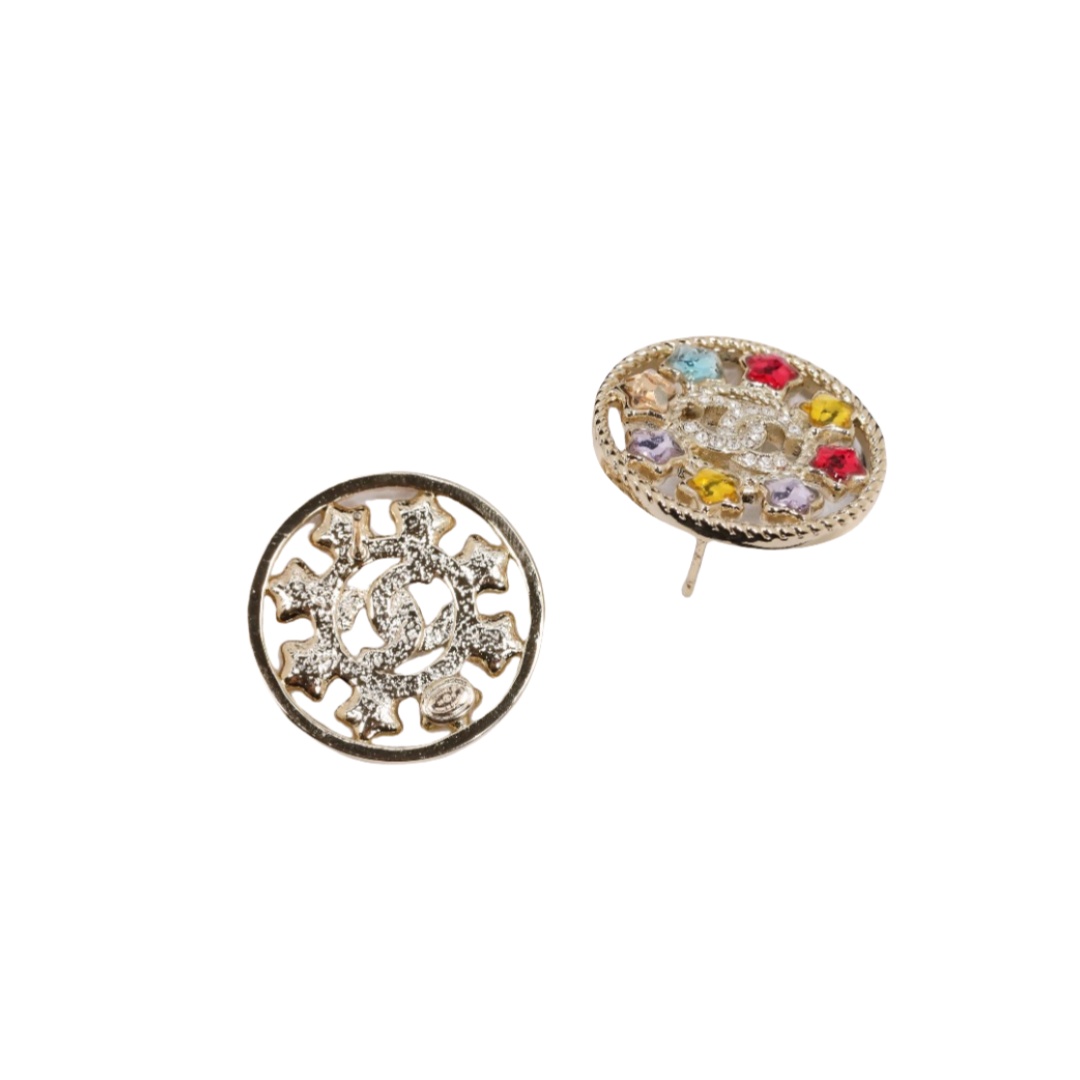 CCE264 Round Chanel Colored crystal star cc logo earring - ccfashionjewelry