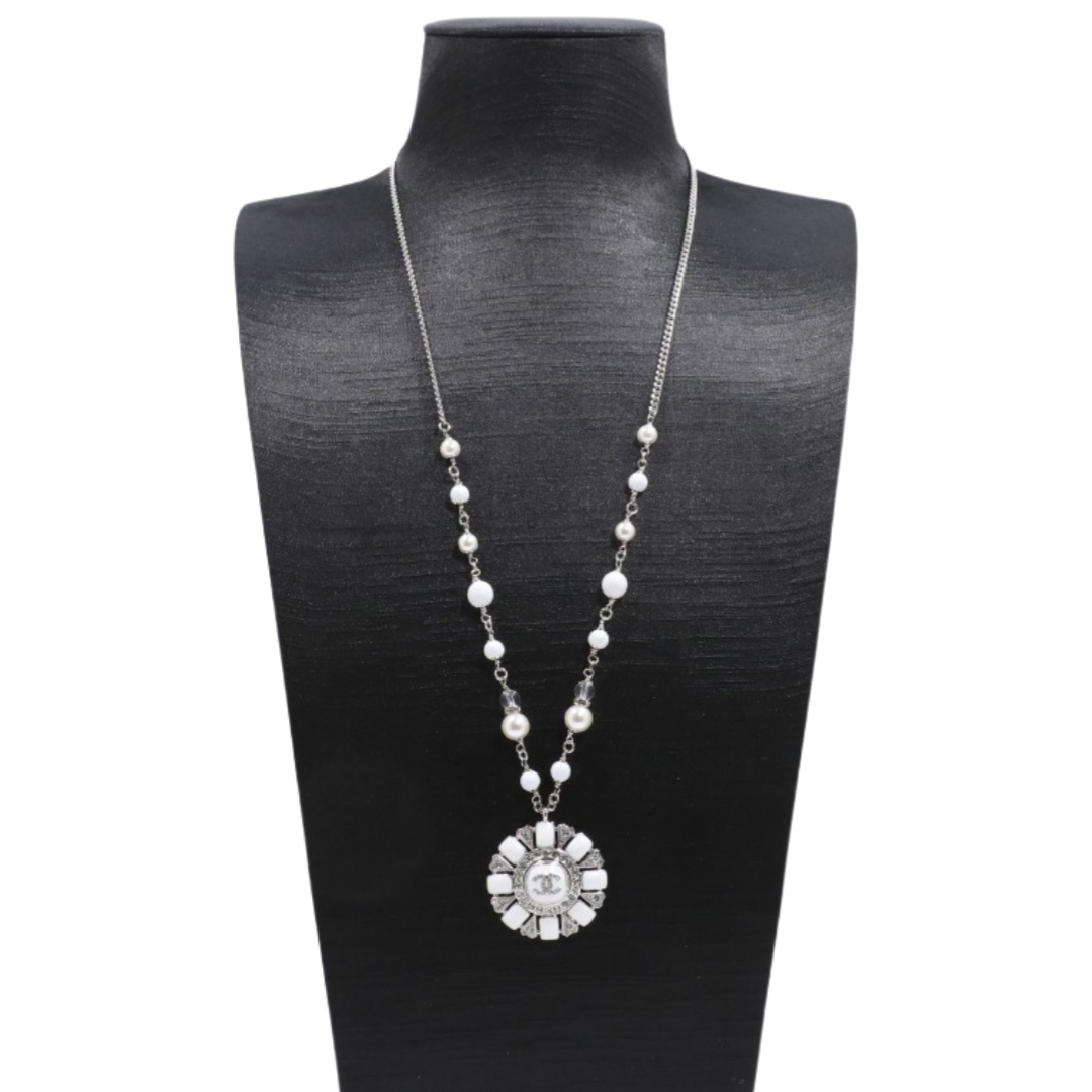 CCN365 Silver Chanel enamel crystal pendant necklace - ccjewelryacc