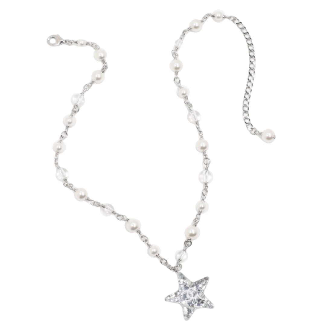 CCN501 Chanel Acrylic glitter star pendant pearl necklace - ccjewelryacc