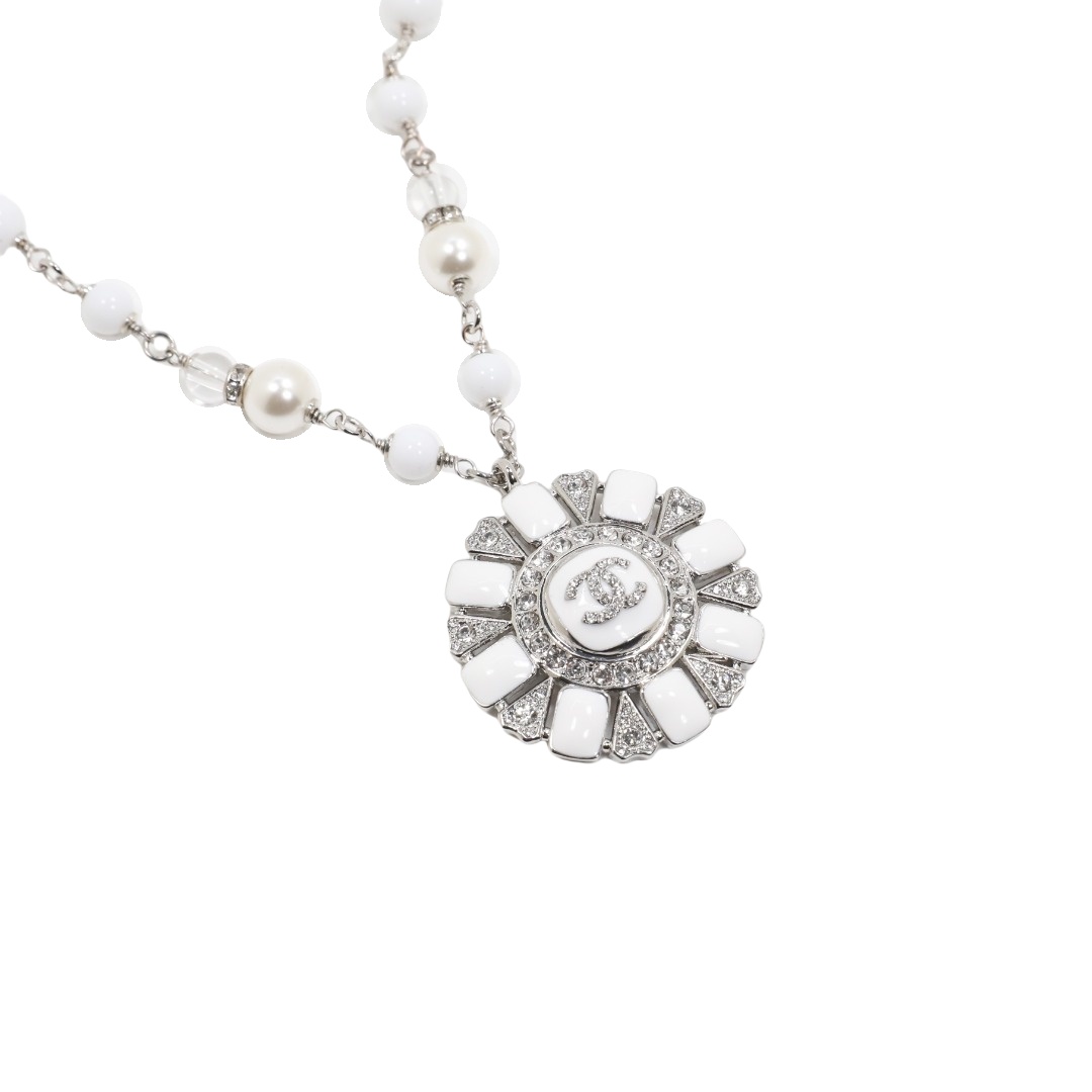 CCN365 Silver Chanel enamel crystal pendant necklace - ccjewelryacc