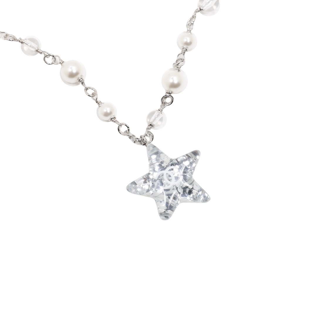 CCN501 Chanel Acrylic glitter star pendant pearl necklace - ccfashionjewelry