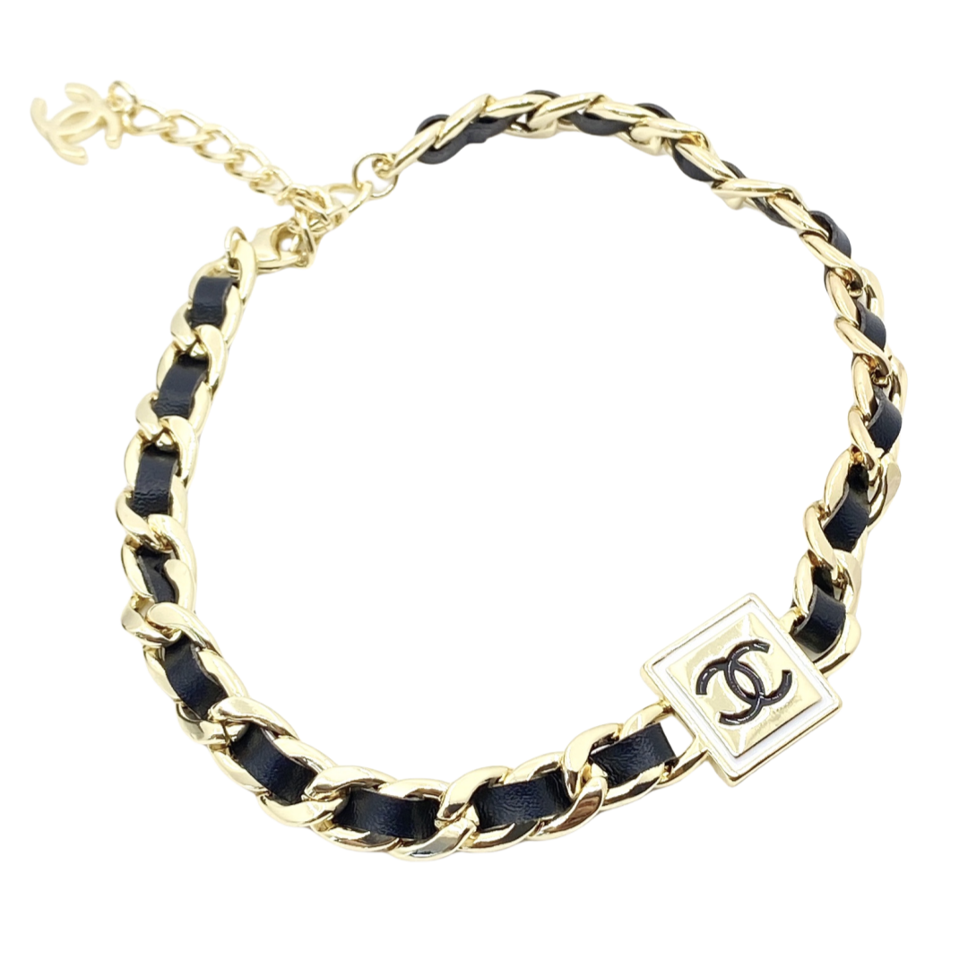 CCT001 Chanel leather choker and earrings - ccjewelryacc