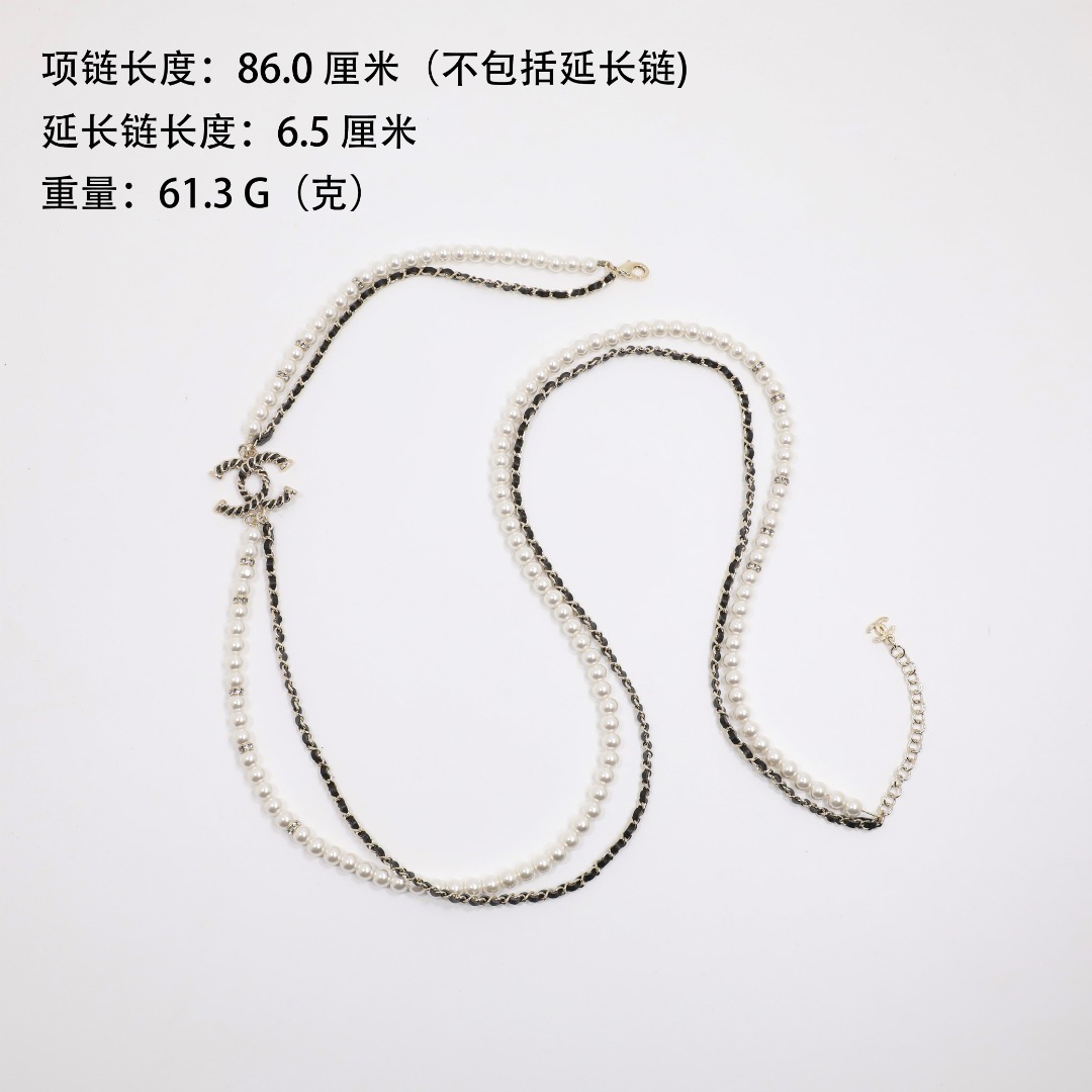 CCL206 chanel double cc logo pearl necklace - ccjewelryacc