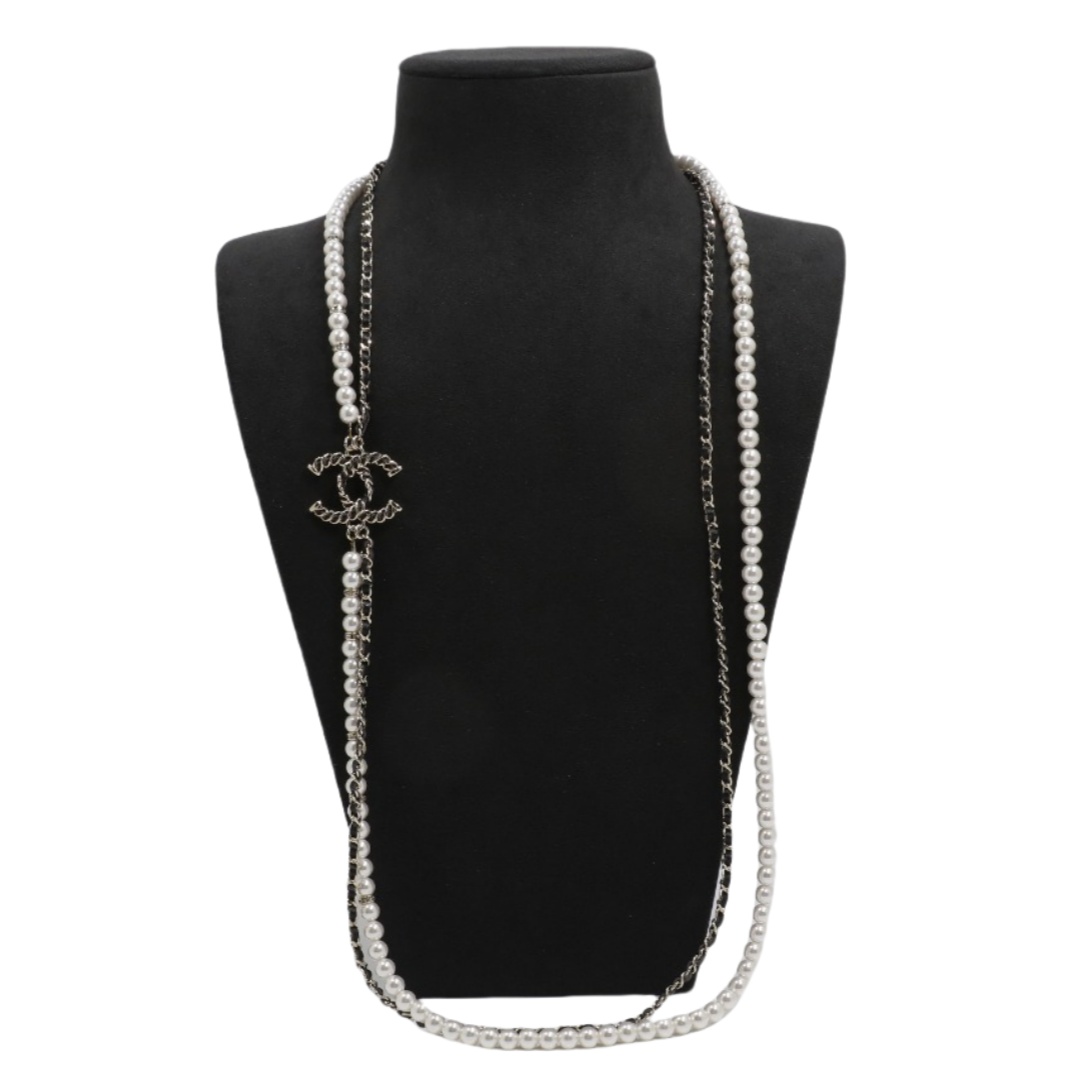 CCL206 chanel double cc logo pearl necklace - ccjewelryacc